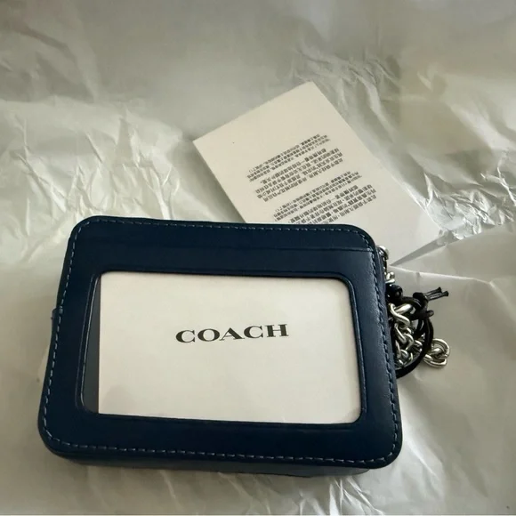Coach Denim Zip Card Case Holder with Chain and Quilting - Picture 2 of 2